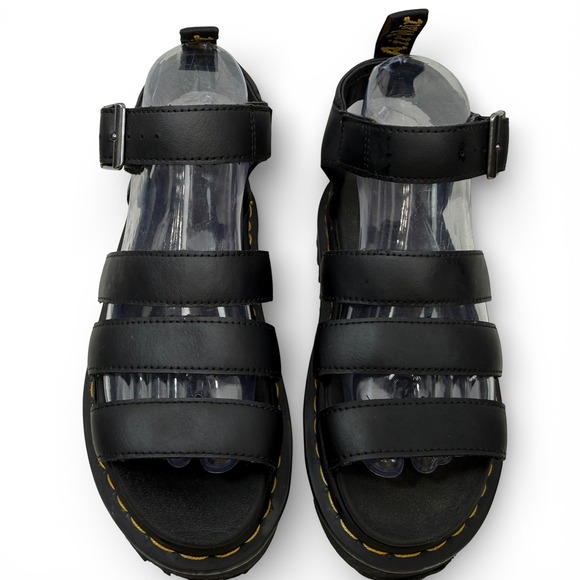 Dr. Martens Blaire Platform Strappy Sandals Womens 6 Black Hydro Leather AW004 - Picture 2 of 9